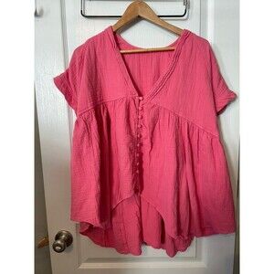 Free People Women Pink Short Sleeve Blouse XS